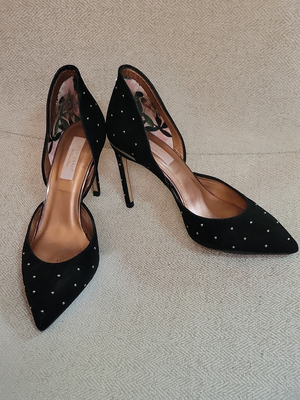 Ted Baker London Daphne Suede Studded d’Orsay Pumps Black & Silver